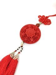 Traditional Chinese Lucky Charm - Carved Lacquerware with Chinese Knot and Tassel