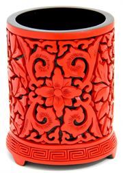Traditional Chinese Hand Made Red Lacquer Brush or Pen Holder